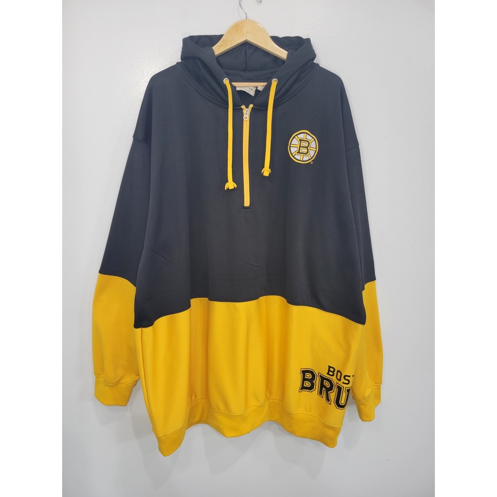 Fanatics Mens Boston Bruins NHL Quarter Zip Hoodie Black Gold 4XLT Colorblock